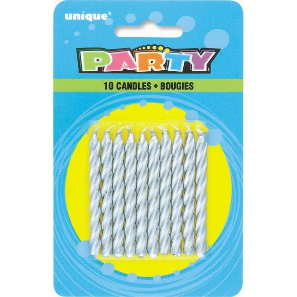 Unique Party Silver Twist Birthday Candles, Pack of 10 /Homeware