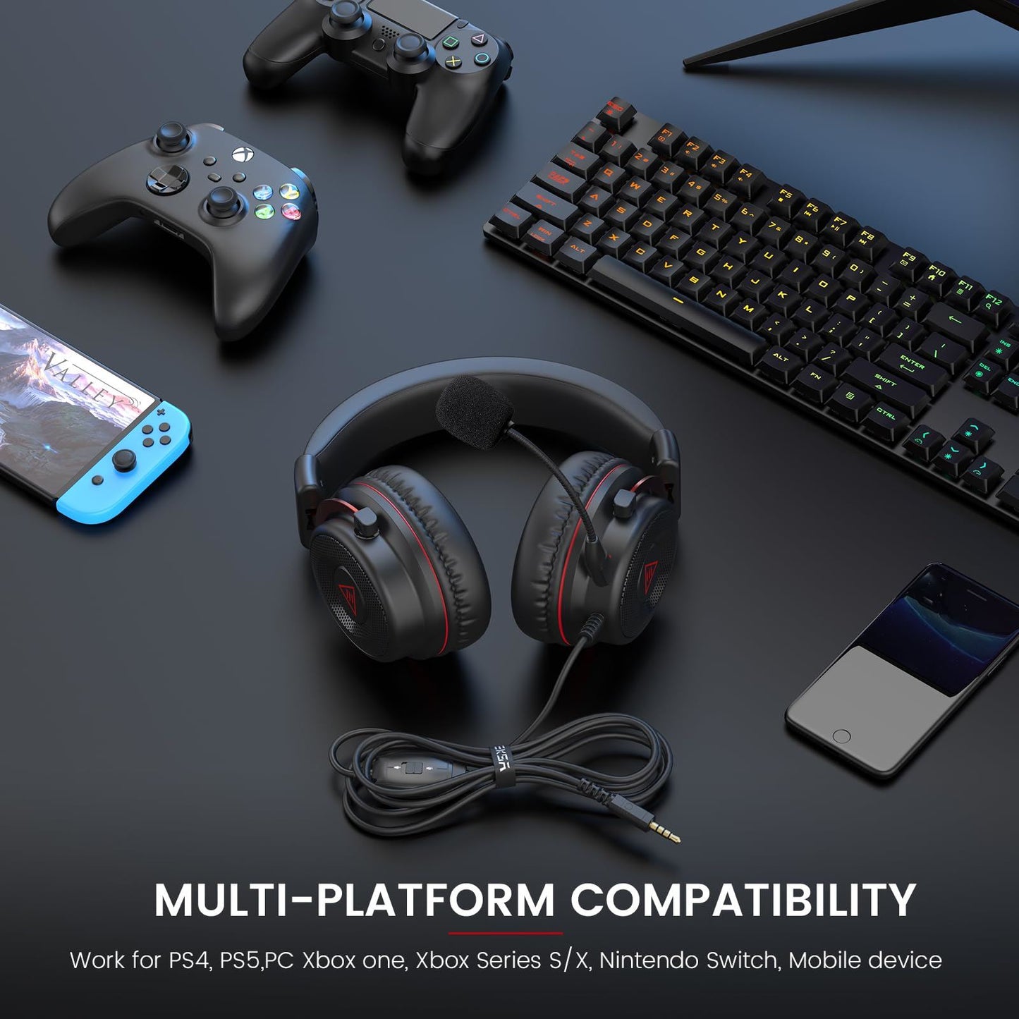 EKSA E900 Gaming Headset with 3D Stereo Sound & Detachable Noise Cancelling Micr