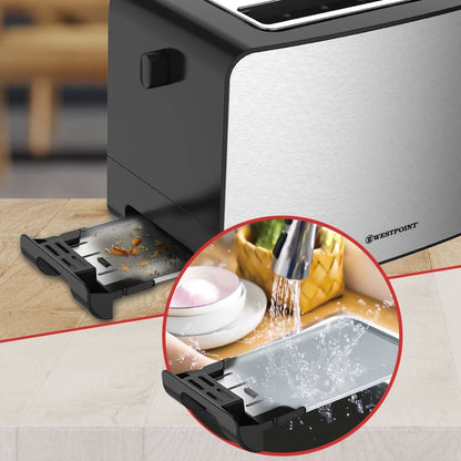 Westpoint Deluxe 2 Slice Toaster 730-870W (Stainless Steel & Black) (UK Plug)