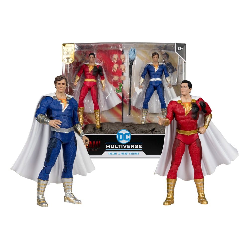 DC Multiverse Figures 2Pk Shazam Battle Damage & Freddie Freeman Gold Label 18cm
