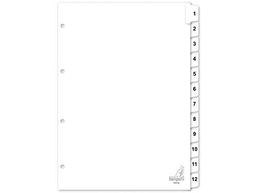 TAB SHEET KANGARO PK412C A4 4-R CARTON NUMBERS 1-12 white /Stationary