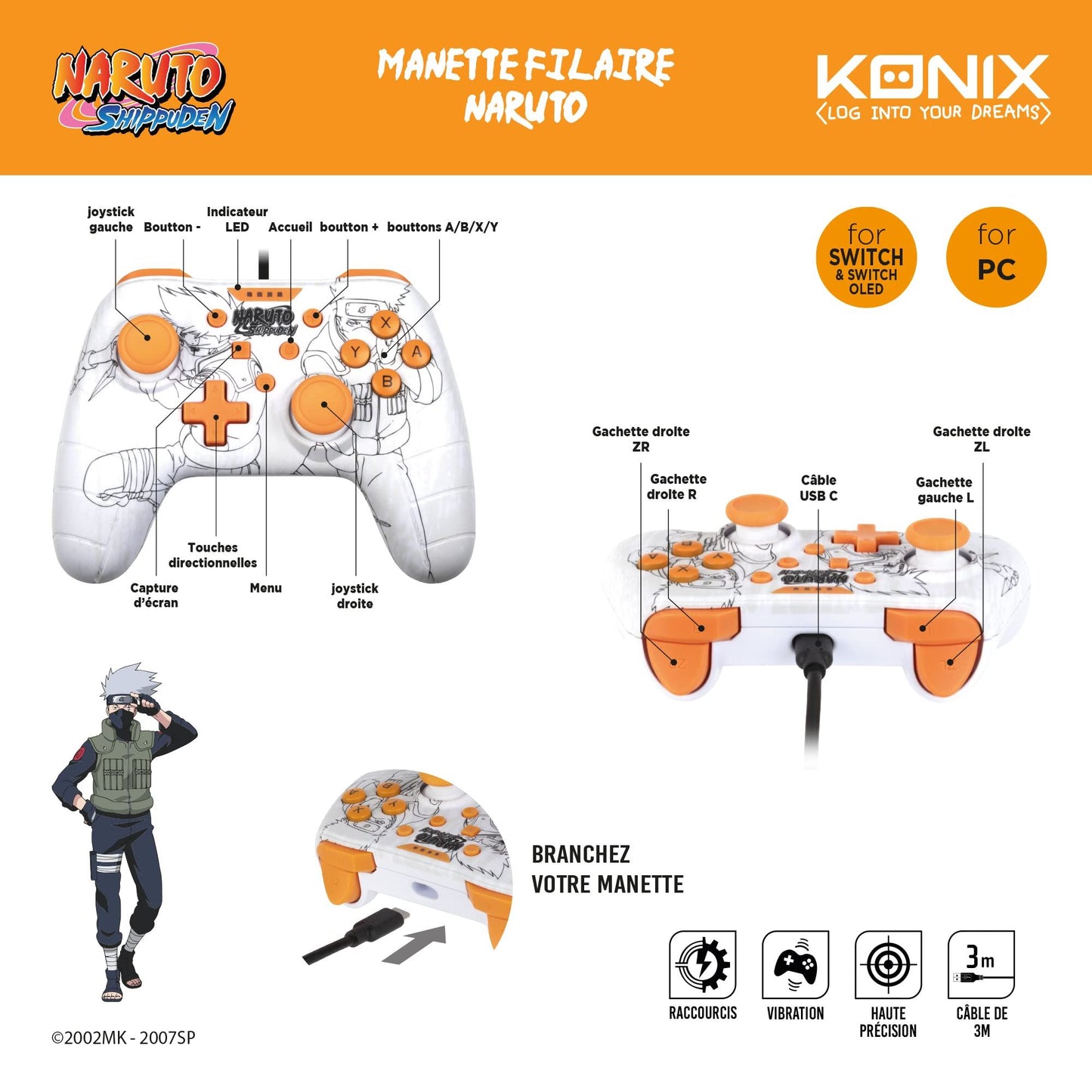 Konix Naruto Switch Wired Controller (White) /Switch