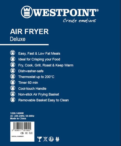 Westpoint 3.5L Deluxe Digital Air Fryer 1200-1400W (Black & Rose Gold) (UK Plug)