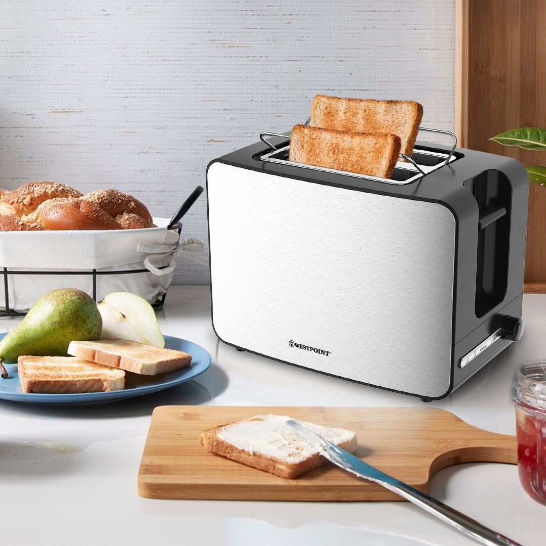 Westpoint Deluxe 2 Slice Toaster 730-870W (Stainless Steel & Black) (UK Plug)