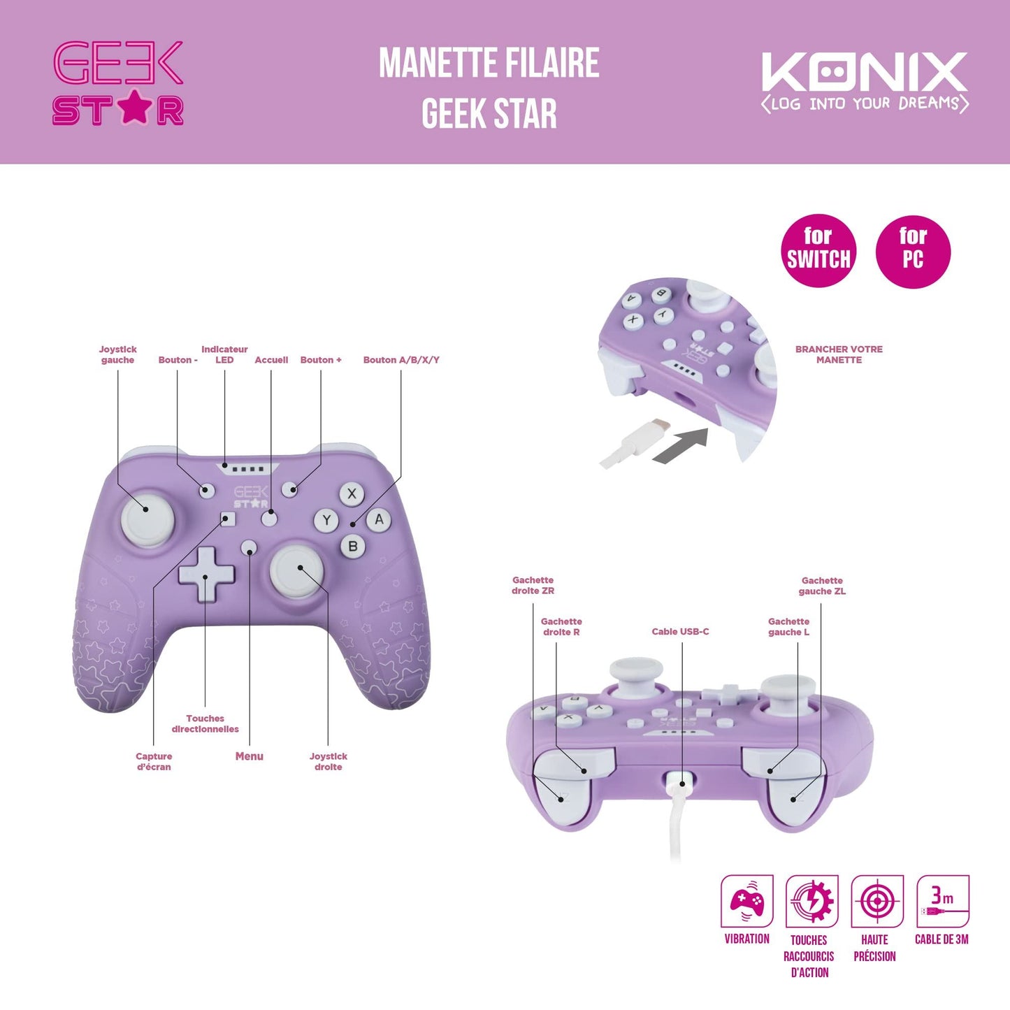 Konix Geek Star Amethyst Gamepad Controller (Purple) /Switch