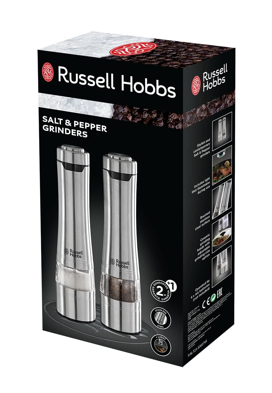 Russell Hobbs - Battery Powered Salt and Pepper Grinders - Stainless Steel /Home