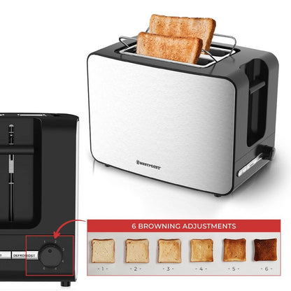Westpoint Deluxe 2 Slice Toaster 730-870W (Stainless Steel & Black) (UK Plug)