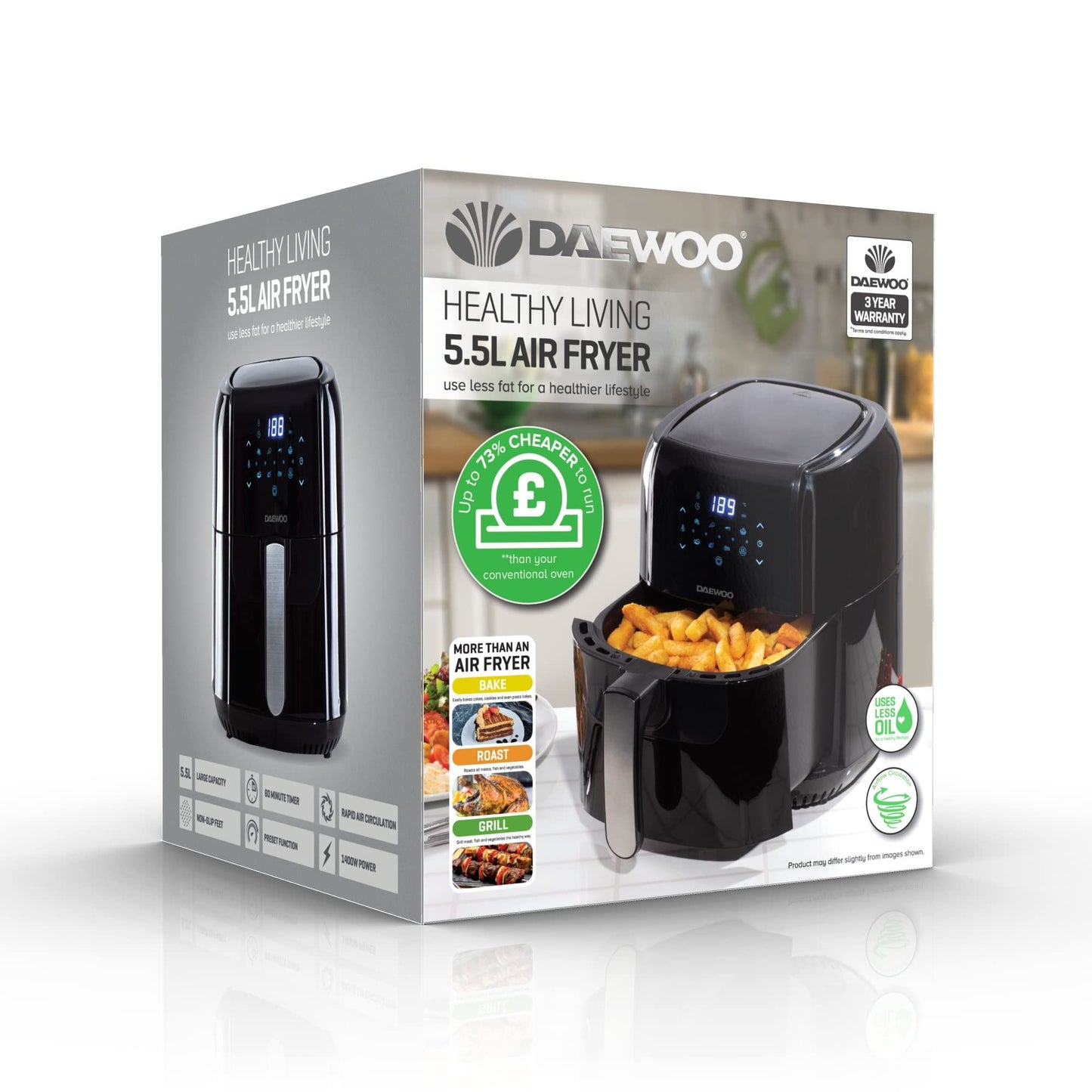 Daewoo 5.5 Litre Digital Air Fryer (Black) (UK Plug) /Kitchen