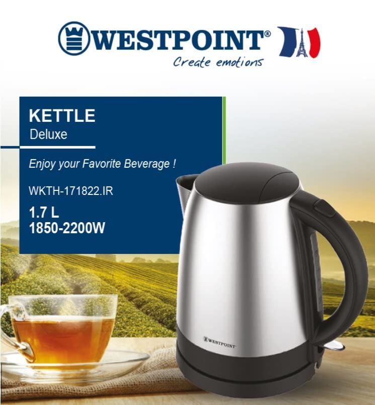 Westpoint 1.7L Deluxe Kettle 1850-2200W (Stainless Steel & Black) (UK Plug)