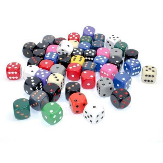Polyhedral 16mm d6 w/pips dice: Bag of 50 Asst: Opaq