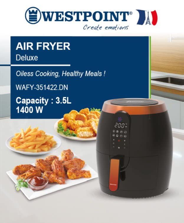 Westpoint 3.5L Deluxe Digital Air Fryer 1200-1400W (Black & Rose Gold) (UK Plug)