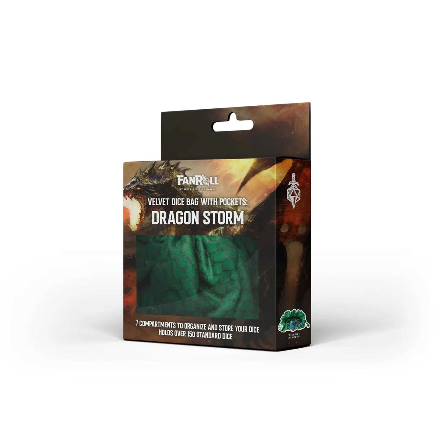 Velvet Compartment Dice Bag- Green Dragon Scales: Dragon Storm: FanRoll