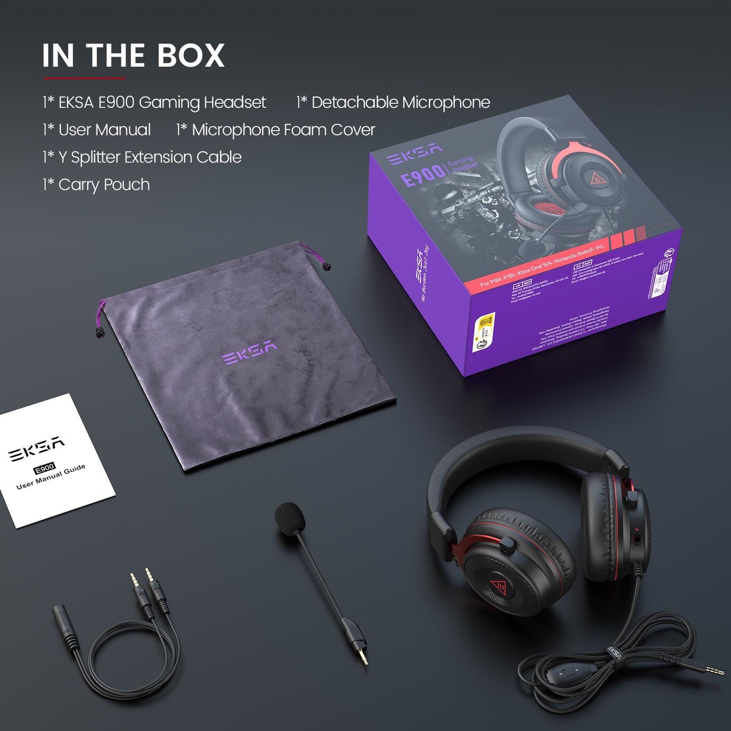 EKSA E900 Gaming Headset with 3D Stereo Sound & Detachable Noise Cancelling Micr