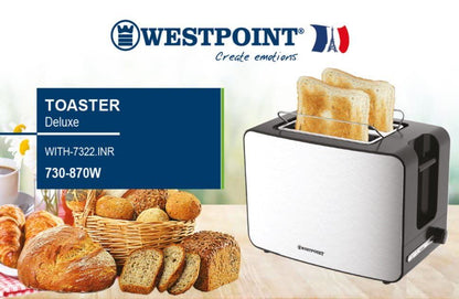 Westpoint Deluxe 2 Slice Toaster 730-870W (Stainless Steel & Black) (UK Plug)