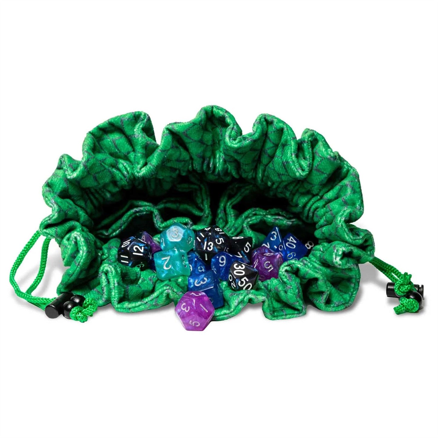 Velvet Compartment Dice Bag- Green Dragon Scales: Dragon Storm: FanRoll