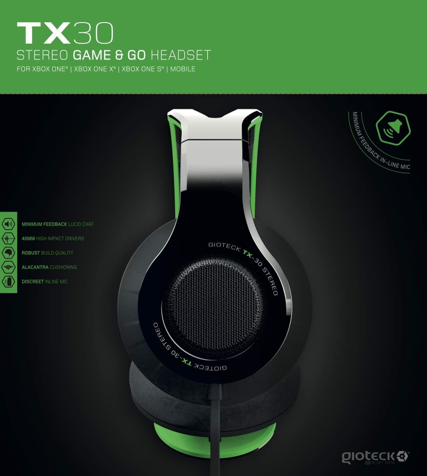 Gioteck - TX30 Stereo Gaming & Go Headset (Green) /Xbox One